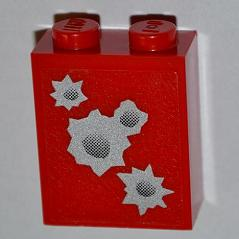Brick 1 x 2 x 2 with Inside Axle Holder with 4 Bullet Holes Pattern on Both Sides (Stickers) - Set 7198