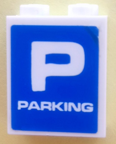 Brick 1 x 2 x 2 with Inside Axle Holder with Capital Letter P and 'PARKING' on Blue Background Pattern (Sticker) - Set 3832