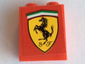 Brick 1 x 2 x 2 with Inside Axle Holder with Ferrari Logo Pattern (Sticker) - Set 8144