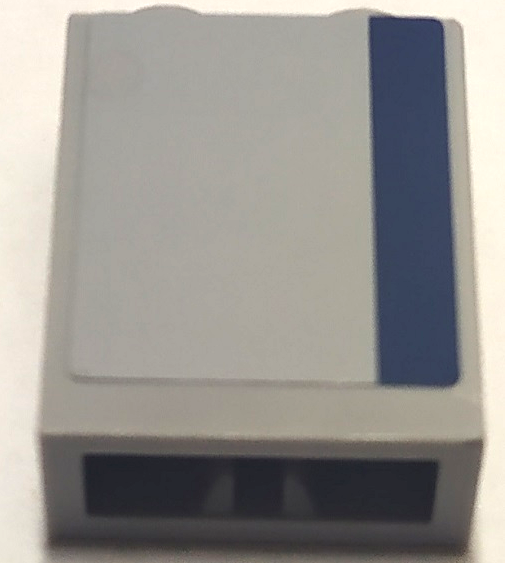 Brick 1 x 2 x 2 with Inside Axle Holder with Dark Blue Stripe on Light Bluish Gray Background Pattern on Both Sides (Stickers) - Set 8128