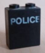 Brick 1 x 2 x 2 with Inside Axle Holder with White 'POLICE' Pattern