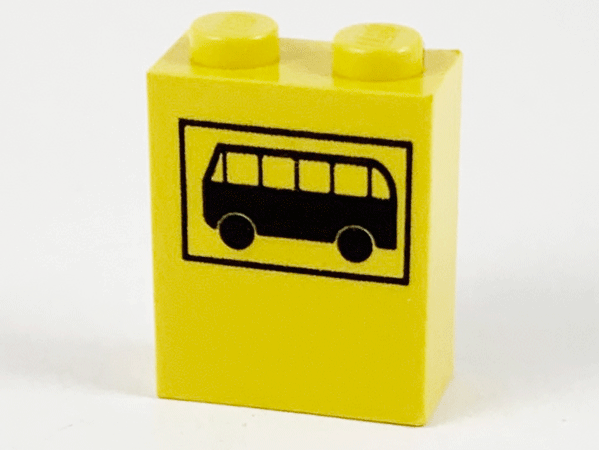 Brick 1 x 2 x 2 with Inside Axle Holder with Black Bus Pattern