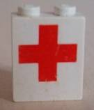 Brick 1 x 2 x 2 with Inside Axle Holder with Red Cross Pattern