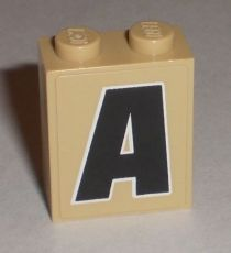 Brick 1 x 2 x 2 with Inside Stud Holder with Black Capital Letter A with White Outline Pattern (Sticker) - Set 8211
