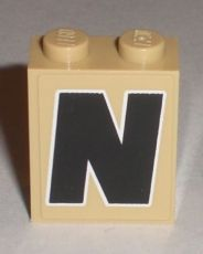 Brick 1 x 2 x 2 with Inside Stud Holder with Black Capital Letter N with White Outline Pattern (Sticker) - Set 8211