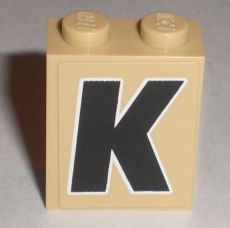 Brick 1 x 2 x 2 with Inside Stud Holder with Black Capital Letter K with White Outline Pattern (Sticker) - Set 8211