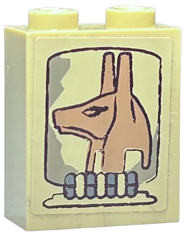 Brick 1 x 2 x 2 with Inside Stud Holder with Anubis Head Pattern (Sticker) - Set 7327