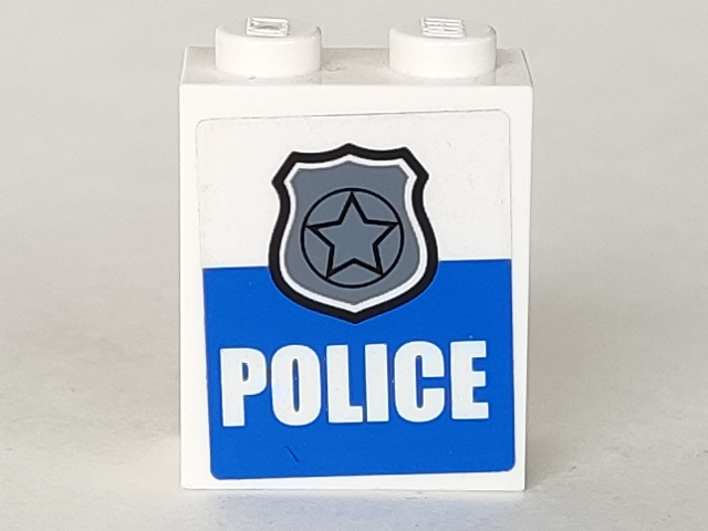 Brick 1 x 2 x 2 with Inside Stud Holder with Silver Police Badge and 'POLICE' Pattern (Sticker) - Set 4440