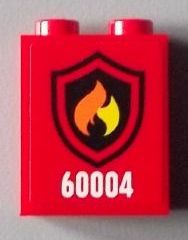 Brick 1 x 2 x 2 with Inside Stud Holder with Black and Yellow Fire Logo Badge Pattern (Sticker) - Set 60004