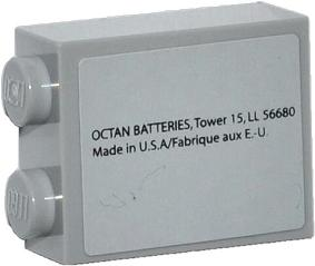 Brick 1 x 2 x 2 with Inside Stud Holder with 'OCTAN BATTERIES, Tower 15, LL 56680 Made in U.S.A/Fabrique aux E.-U' Pattern (Sticker) - Set 70809