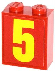 Brick 1 x 2 x 2 with Inside Stud Holder with Yellow Number 5 Pattern (Sticker) - Set 60061