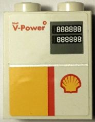 Brick 1 x 2 x 2 with Inside Stud Holder with Shell Logo and 'Shell V-Power' Pattern (Sticker) - Set 40195