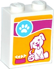 Brick 1 x 2 x 2 with Inside Stud Holder with Paw Print, Dog Sitting and Bones in Bowl Pattern (Sticker) - Set 41085