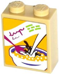 Brick 1 x 2 x 2 with Inside Stud Holder with Bowl, Pouring Milk, and Spoon Cereal Box Pattern (Sticker) - Set 41118
