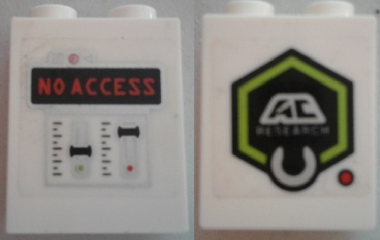 Brick 1 x 2 x 2 with Inside Stud Holder with 'NO ACCESS' and Control Panel and 'AC RESEARCH' on Transparent Background Pattern (Stickers) - Set 70163