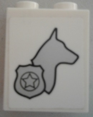 Brick 1 x 2 x 2 with Inside Stud Holder with Silver Dog Head Silhouette and Police Badge Pattern Model Right Side (Sticker) - Set 60048