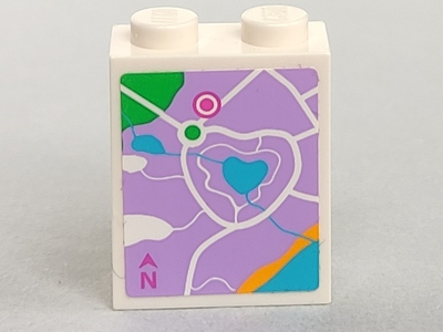 Brick 1 x 2 x 2 with Inside Stud Holder with Lavender Map Heartlake City Pattern (Sticker) - Set 41013
