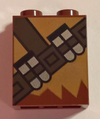 Brick 1 x 2 x 2 with Inside Stud Holder with Medium Nougat Fur and Dark Brown Ammunition Belt Pattern