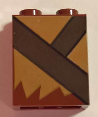 Brick 1 x 2 x 2 with Inside Stud Holder with Medium Nougat Fur and Dark Brown Strap Pattern