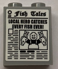 Brick 1 x 2 x 2 with Inside Stud Holder with Newspaper 'Fish Tales' Pattern (Sticker) - Set 21310