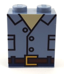 Brick 1 x 2 x 2 with Inside Stud Holder with Black Outlined Open Shirt with Pockets and Reddish Brown Belt Pattern (BrickHeadz Owen Torso)