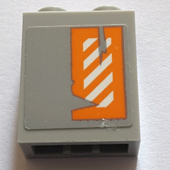 Brick 1 x 2 x 2 with Inside Stud Holder with Worn Orange and White Danger Stripes Pattern Right Wing Left Side (Sticker) - Set 75144