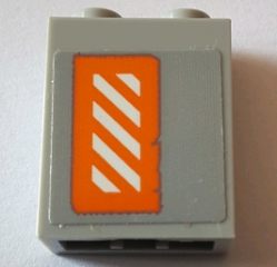 Brick 1 x 2 x 2 with Inside Stud Holder with Worn Orange and White Danger Stripes Pattern Right Wing Right Side (Sticker) - Set 75144