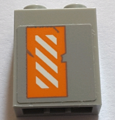 Brick 1 x 2 x 2 with Inside Stud Holder with Worn Orange and White Danger Stripes Pattern Left Wing Right Side (Sticker) - Set 75144