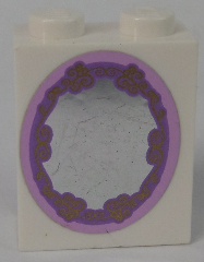 Brick 1 x 2 x 2 with Inside Stud Holder with Silver Mirror in Gold and Pink Frame Pattern (Sticker) - Set 41055