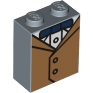 Brick 1 x 2 x 2 with Inside Stud Holder with Black Outlined Medium Nougat Jacket, White Shirt, and Bow Tie Pattern (BrickHeadz Newt Torso)