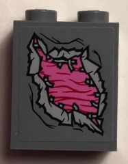 Brick 1 x 2 x 2 with Inside Stud Holder with Rip Exposing Abilisk Skin Pattern Facing Down (Sticker) - Set 76081