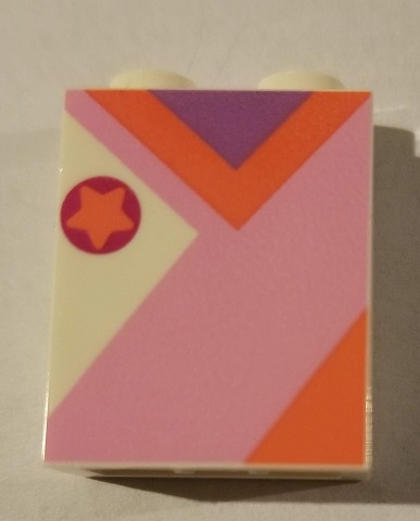 Brick 1 x 2 x 2 with Inside Stud Holder with Lavender and Coral Shirt Pattern (Zebe)