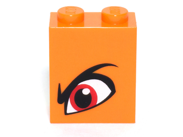 Brick 1 x 2 x 2 with Inside Stud Holder with Angry Red Left Eye and Eyebrow Pattern (Queen Watevra Wa'Nabi)