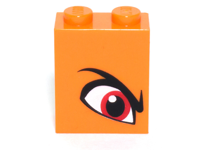 Brick 1 x 2 x 2 with Inside Stud Holder with Angry Red Right Eye and Eyebrow Pattern (Queen Watevra Wa'Nabi)