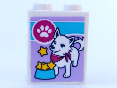 Brick 1 x 2 x 2 with Inside Stud Holder with Dog, Paw Print, and Stars in Food Bowl Pattern (Sticker) - Set 41323
