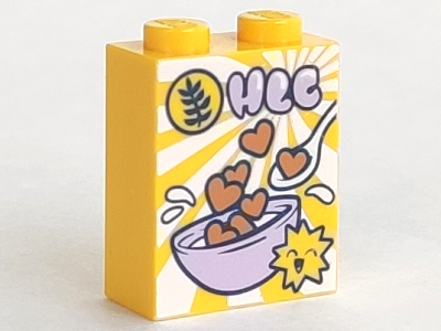 Brick 1 x 2 x 2 with Inside Stud Holder with Cereal Box with 'HLC' Pattern