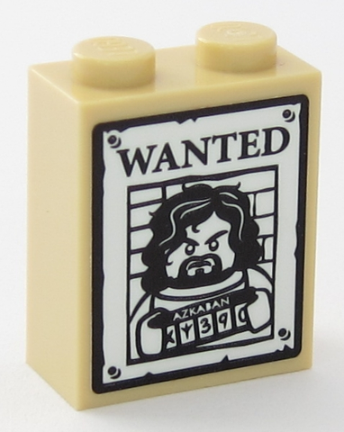 Brick 1 x 2 x 2 with Inside Stud Holder with Sirius Black Minifigure on Wanted Poster Pattern (Sticker) - Set 75955