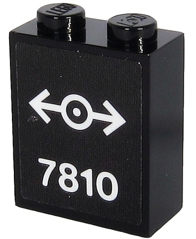 Brick 1 x 2 x 2 with Inside Stud Holder with White '7810' and Train Logo on Black Background Pattern (Sticker) - Set 40370
