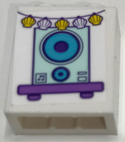 Brick 1 x 2 x 2 with Inside Stud Holder with Speaker and Seashells Pattern (Sticker) - Set 41317