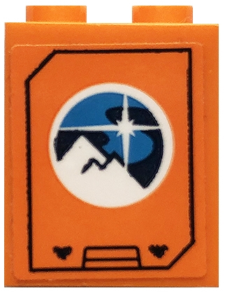 Brick 1 x 2 x 2 with Inside Stud Holder with Arctic Explorer Logo on Orange Background Pattern (Sticker) - Set 60195