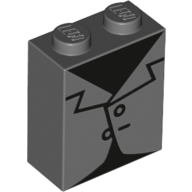 Brick 1 x 2 x 2 with Inside Stud Holder with Black Top and Dark Bluish Gray Coat with Two Buttons Pattern (BrickHeadz Frankenstein Torso)