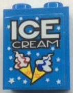 Brick 1 x 2 x 2 with Inside Stud Holder with 'ICE CREAM' Pattern (Sticker) - Set 60200