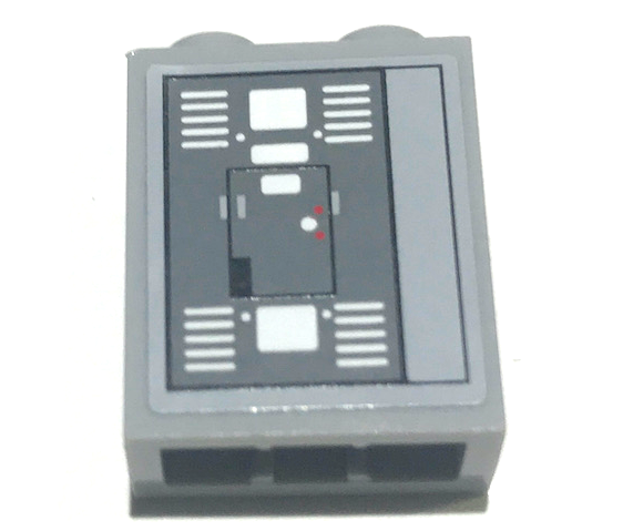 Brick 1 x 2 x 2 with Inside Stud Holder with SW Control Panel and White Stripes Pattern Model Left Side (Sticker) - Set 10221