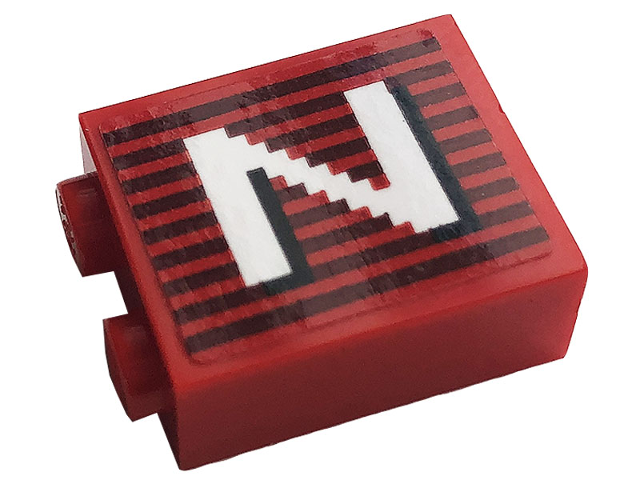 Brick 1 x 2 x 2 with Inside Stud Holder with Gray Stripes and White Capital Letter N Pattern Model Left Side (Sticker) - Set 10272