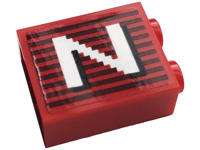 Brick 1 x 2 x 2 with Inside Stud Holder with Gray Stripes and White Capital Letter N Pattern Model Right Side (Sticker) - Set 10272