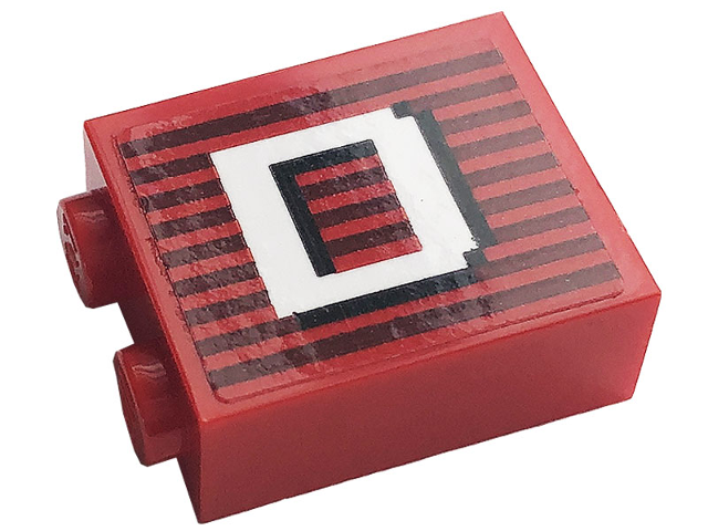 Brick 1 x 2 x 2 with Inside Stud Holder with Gray Stripes and White Capital Letter D Pattern Model Left Side (Sticker) - Set 10272