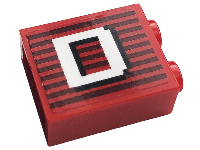 Brick 1 x 2 x 2 with Inside Stud Holder with Gray Stripes and White Capital Letter D Pattern Model Right Side (Sticker) - Set 10272