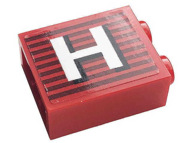 Brick 1 x 2 x 2 with Inside Stud Holder with Gray Stripes and White Capital Letter H Pattern (Sticker) - Set 10272