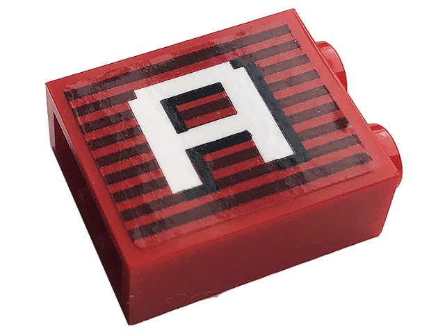 Brick 1 x 2 x 2 with Inside Stud Holder with Gray Stripes and White Capital Letter A Pattern (Sticker) - Set 10272