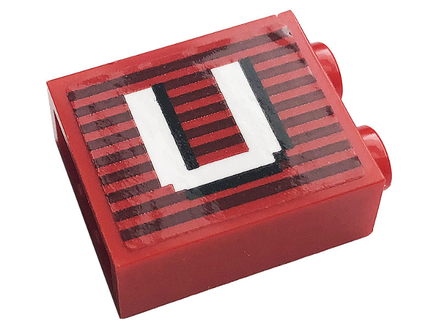 Brick 1 x 2 x 2 with Inside Stud Holder with Gray Stripes and White Capital Letter U Pattern (Sticker) - Set 10272